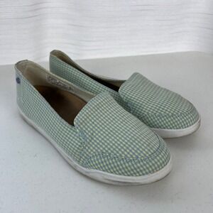 Vionic Manzanita Comfort Flats Womens 7.5 Green Check Slip On‎ Beachy Casual